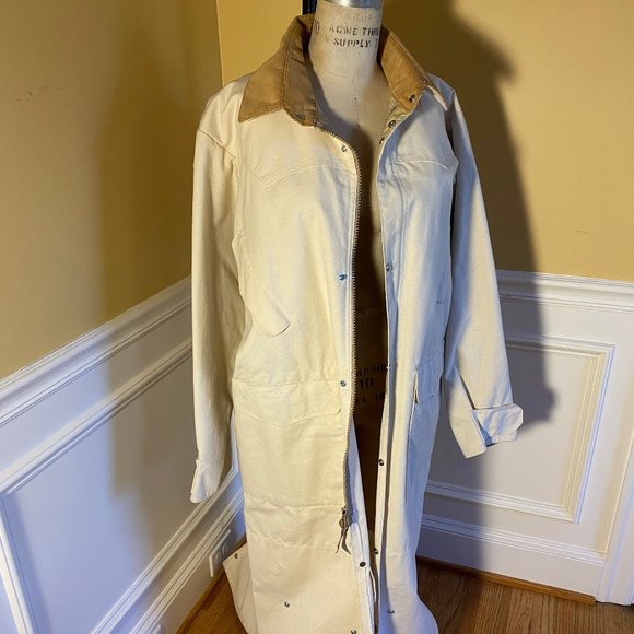 J Peterman Cream Canvas Duster Men's Full Length Coat